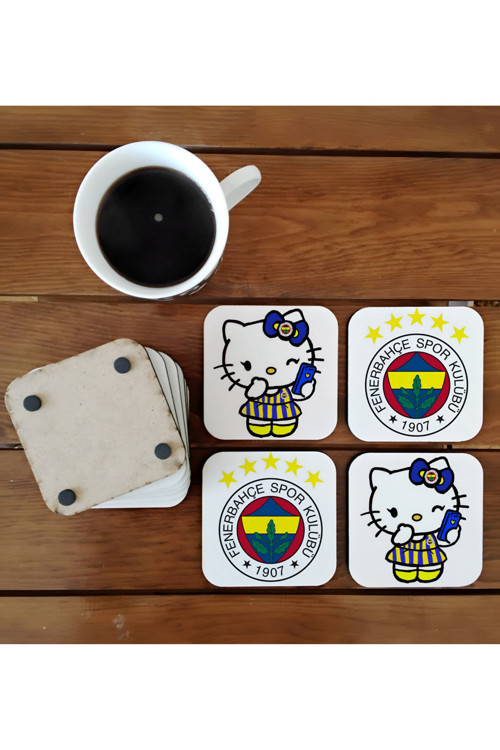 Fenerbahçe Hello Kitty Dekoratif Ahşap Bardak Altlığı Seti 022
