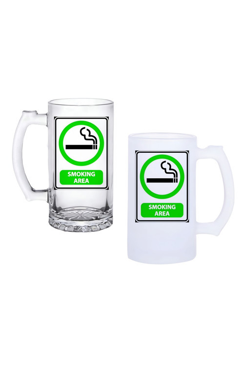 Sigara İçilir Alan Kulplu Bira Bardağı Buzlu Veya Şeffaf Seçenekli 0201