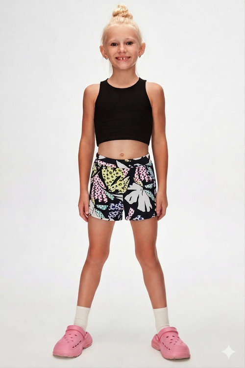 Cutouts Leaf Kız Çocuk Cepli Desenli Şort