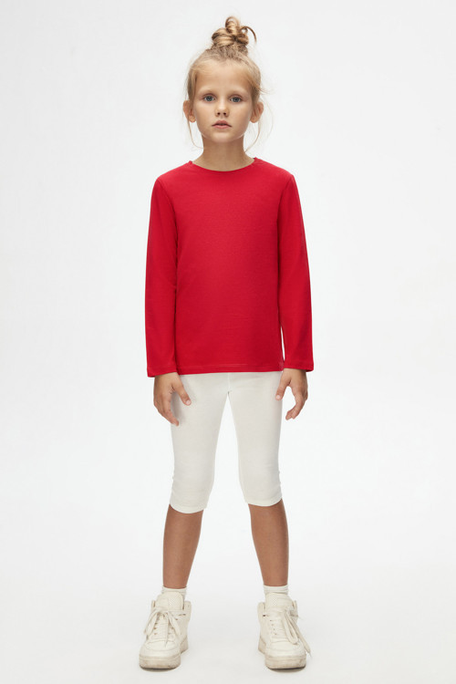 Açık Kırmızı Unisex Çocuk Mevsimlik Sıfır Yaka Uzun Kollu Basic Tişört