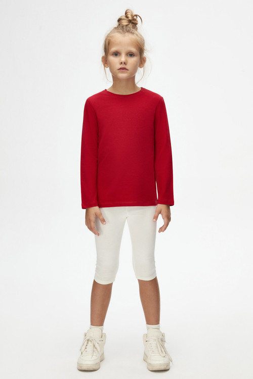 Kırmızı Unisex Çocuk Mevsimlik Sıfır Yaka Uzun Kollu Basic Tişört