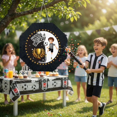 Pinyata Siyah Beyaz Sopalı 42 cm Doğum Günü Parti Oyunu Seti