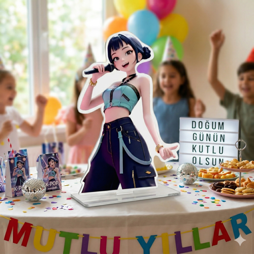 K-POP Zoey Ayaklı Pano Demon Hunter Huntrix Temalı Masaüstü Fotoğraf Not Panosu 47x35 cm