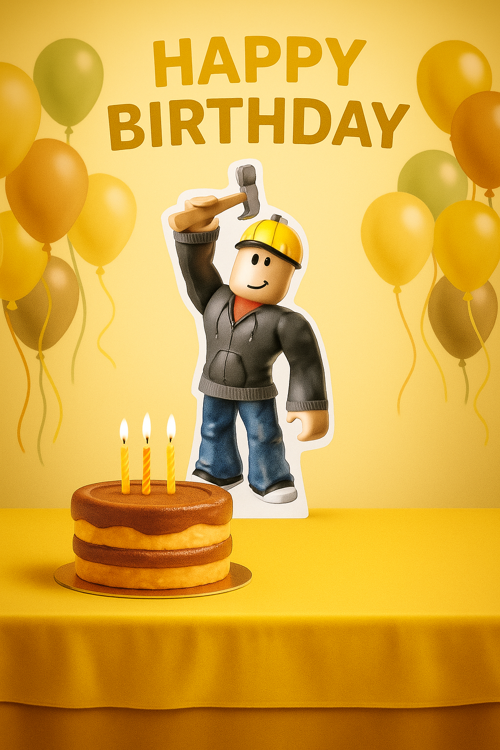 Ayaklı Pano Roblox Builderman Temalı 35x17 cm Doğum Günü Masa Süsü Oda Dekoru