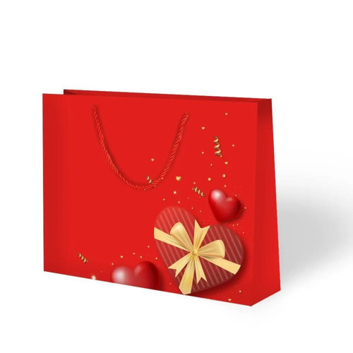 42 x 38 x 12 cm – Hediyelik Karton Çanta Kırmızı Valentine Kalp Desenli Lüks Çanta