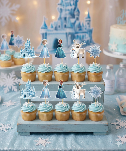 Frozen Temalı Pasta Kürdan Seti 10'lu Doğum Günü Cupcake Süsleme Dekoru