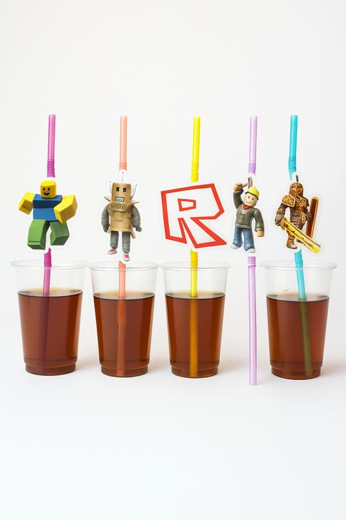 Pipet ROBLOX Temalı Körüklü Artistik Pipet Doğum Günü Malzemesi