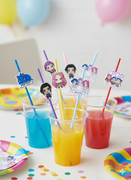Lisanslı 10'lu Körüklü Pipet Seti K-pop Huntrix Demon Hunters İblis Avcıları Temalı - Parti ve Fan Aksesuarı