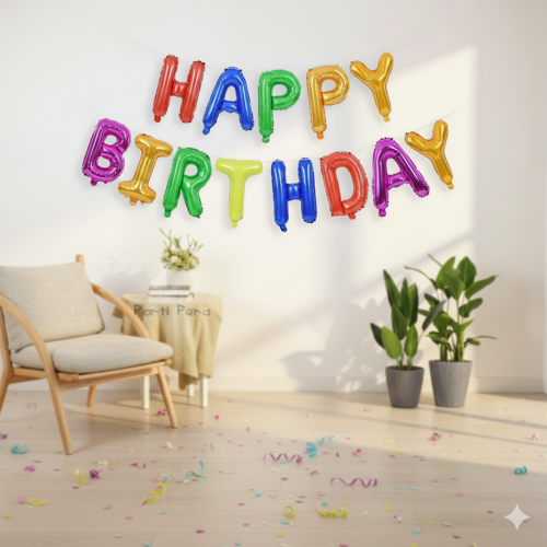 35 cm Happy Birthday Renkli Harf Folyo Balon Seti - Doğum Günü Parti Dekorasyonu