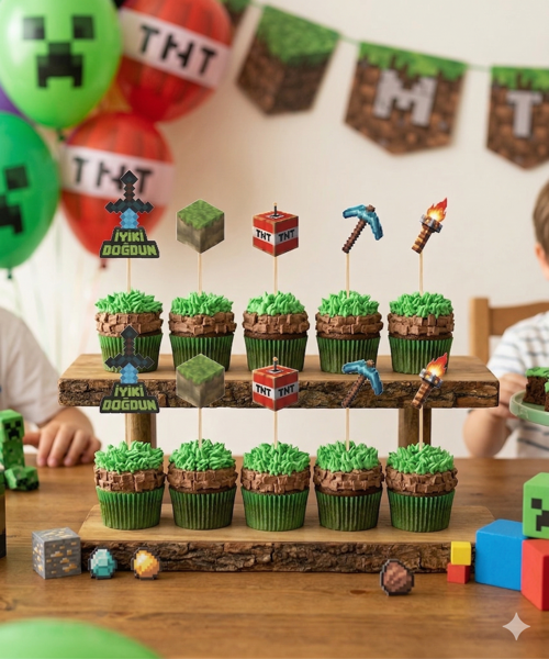 Minecraft Temalı Pasta Kürdan Seti 10'lu Doğum Günü Cupcake Süsleme Dekoru