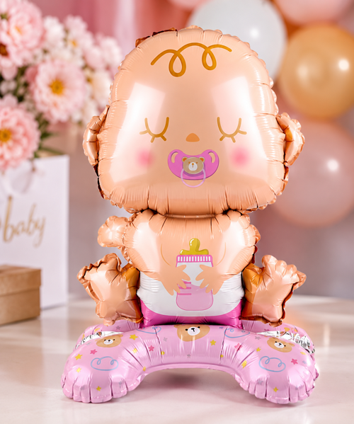 Pembe Bebek Ayaklı Folyo Balon 63x34 CM Baby Shower Cinsiyet Parti Süsü