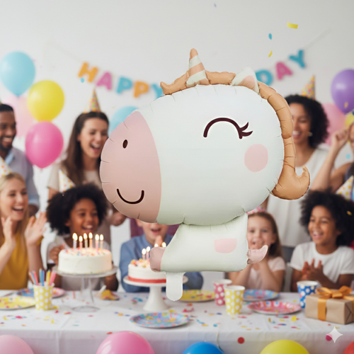 51x54 cm Retro Unicorn Karamel Pembe Folyo Balon - Doğum Günü Parti Dekorasyon Balonu