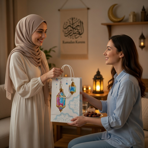 Ramazan Temalı Hediyelik Karton Çanta 26x40x8 Cm İftar ve Dağıtım İçin