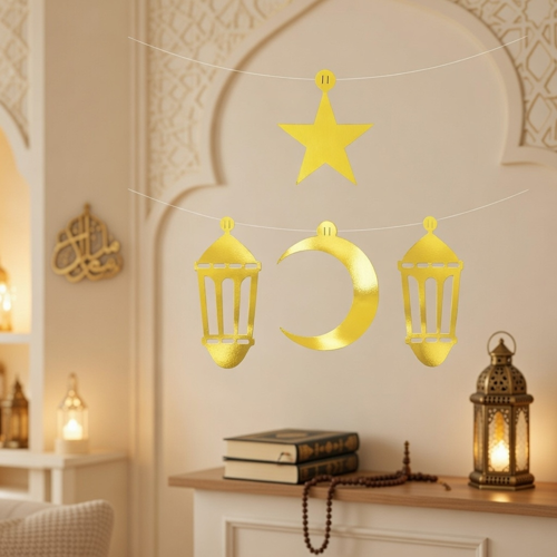 Ramazan Dekorasyon Süs Seti 4 Parça Gold Varaklı Asmalı Duvar Süsü