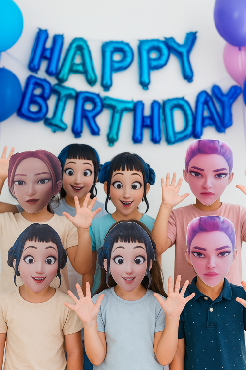 Lisanslı K-pop Huntrix Demon Hunters 6'lı Karton Maske Seti Parti Kostüm Aksesuarı
