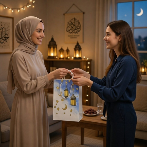 Ramazan Kandil Temalı Hediyelik Karton Çanta 26x40x8 Cm İftar Dağıtım