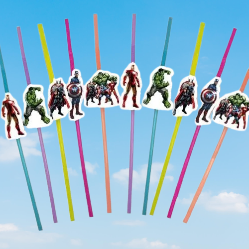 Pipet AVENGERS Yenilmezler Artistik Körüklü Pipet 10 lu Doğum Günü Avengers temalı pipet