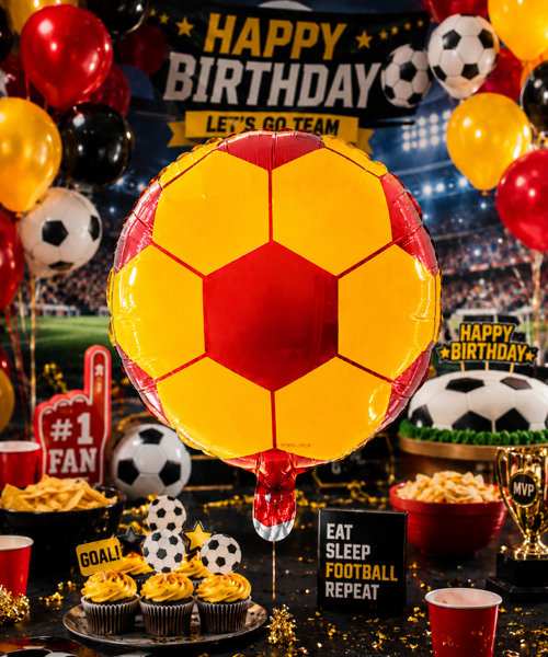 Sarı Kırmızı Futbol Topu Folyo Balon 18 İnç 45 CM Taraftar Parti Süsü GS