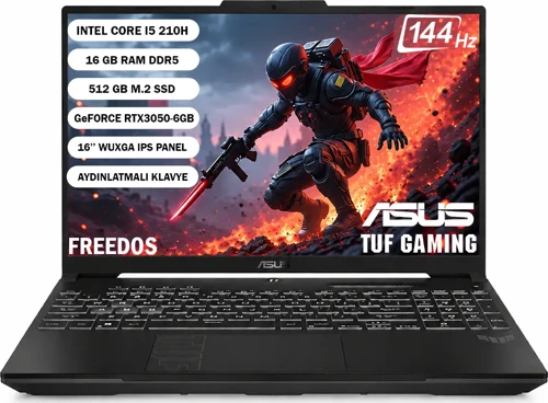 TUF Gaming F16 FX607VJB-RL137 Intel Core 5 210H 16GB 512GB SSD RTX3050-6GB Freedos 16" WUXGA 144Hz Taşınabilir Bilg