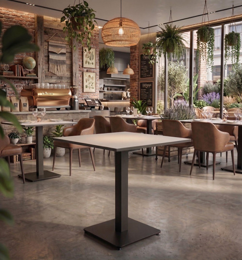 Premium Kompakt Laminat Kare - Cafe Restoran Ev Yemek Masası 60x60 cm Beyaz Tablalı