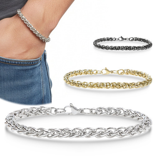💎 Premium Hasır Örgü Çelik Zincir Bileklik 6mm 3183CZB2D7 - 20 cm