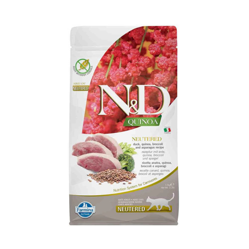 Quinoa Tahılsız Ördek ve Kuşkonmazlı Kısırlaştırılmış Yetişkin Kedi Maması 1,5 kg