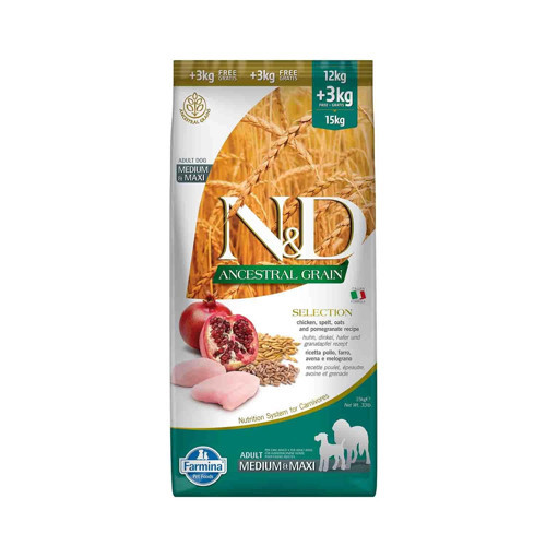Ancestral Selection Düşük Tahıllı Tavuklu ve Narlı 12 + 3 kg Orta ve Büyük Irk Yetişkin Köpek Ma