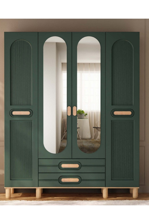 Begonya 4 Kapaklı Gardırop / Dolap / Komple MDF / Fonksiyonel / Raf-Askılık ve Çekmeceli
