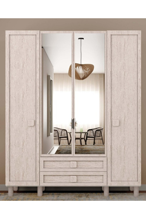 Nilüfer 4 Kapaklı Gardırop / Dolap / Komple MDF / Fonksiyonel / Raf-Askılık ve Çekmeceli