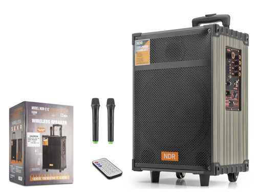 NDRC12 Bluetooth Hoparlör FM Radyo 12 İnç USB TF AUX Çift Mikrofonlu Kumandalı - Siyah