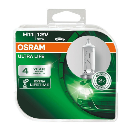 Ampul Ultra Life H11 12V 55W Daha uzun kullanım süresi, İkili Kutu (2 Lamba) 64211ULT-HCB