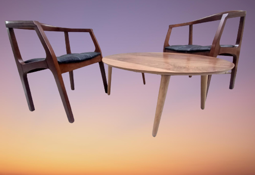 Sandalye 19637 Tam Kolçak Oval Orta Sehpa Model Kayın Retro Ayak Parlak Ceviz 