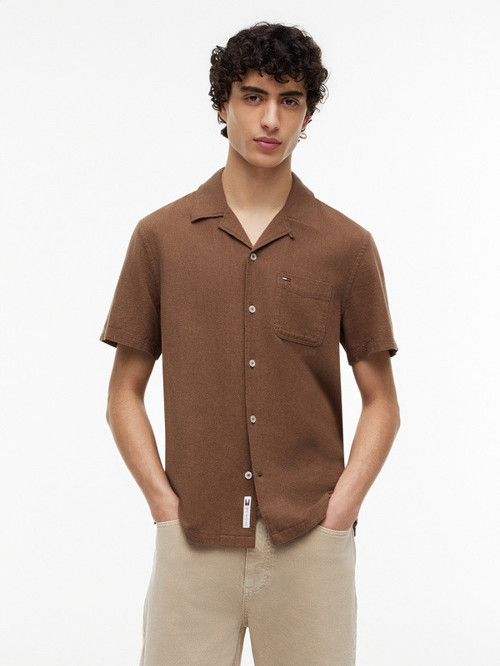 TJM REG LINEN BLEND CAMP SS EXT Erkek Kahverengi KK Gömlek - DM0DM23058
