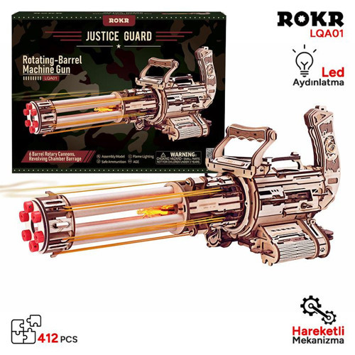 LQA01 AK-47 Rotating-Barrel Machine Gun DIY Minyatür Maket Model Seti Ahşap 3D Wooden Puzzle Model Kit Ahşap Maket