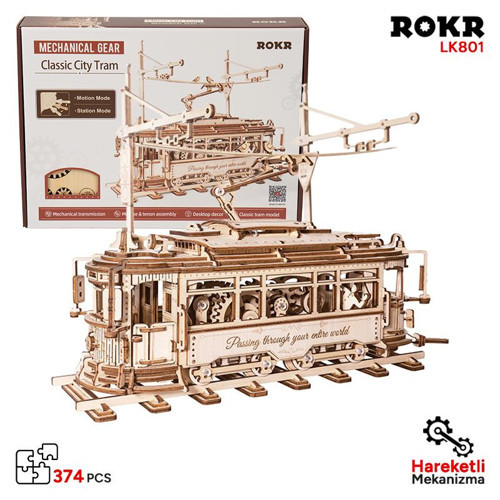 LK801 Klasik Tramvay Classic City Tramcar DIY Minyatür Maket ModelSeti Ahşap 3D Wooden Puzzle Model Kit Ahşap Maket