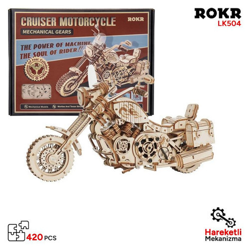 LK504 Motosiklet (Cruiser Motorcycle) DIY Minyatür Maket Model Seti Ahşap 3D Wooden Puzzle 3D Model Kit Ahşap Maket