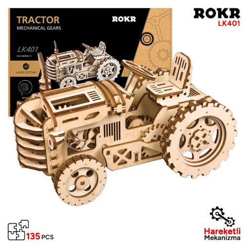 LK401 Traktör (Tractor) DIY Minyatür Maket Model Seti Ahşap 3D Wooden Puzzle 3D Model Kit Hobi Seti Ahşap Maket