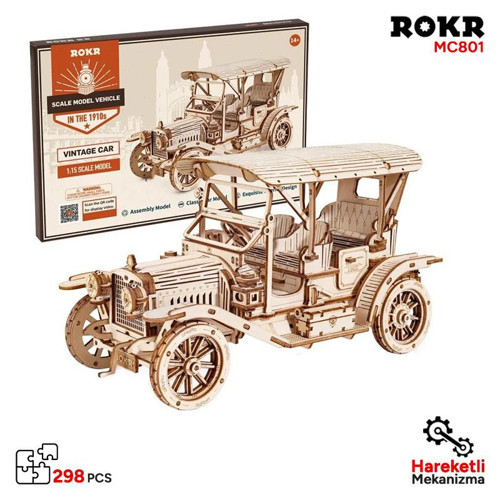 MC801 Klasik Araba Vintage Car DIY Minyatür Maket Model Seti Ahşap 3D Wooden Puzzle Model Kit Hobi Seti Ahşap Maket