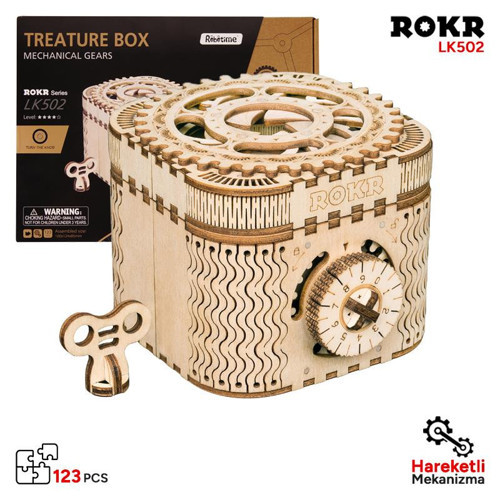 LK502 Hareketli Hazine Kutusu Treasure Box DIY Minyatür Maket Model Seti 3D Wooden Puzzle Model Kit Ahşap Maket