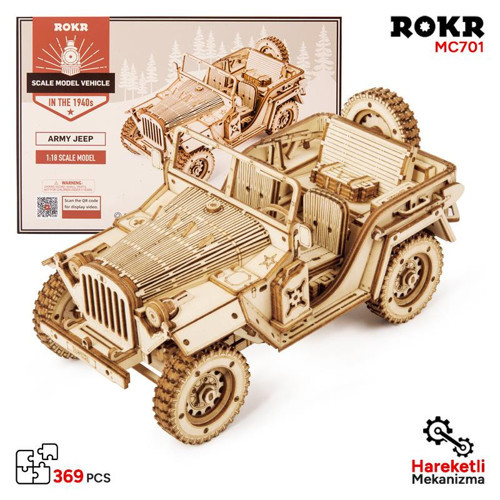 MC701 Asker Ordu Arabası Army Field Car DIY Minyatür Maket Model Seti Ahşap 3D Wooden Puzzle Model Kit Ahşap Maket