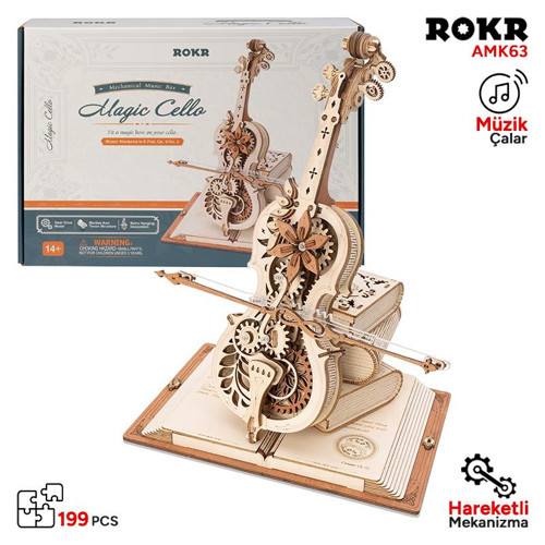 AMK63 Çello Müzik Kutusu Magic Cello Music Box DIY Mechanical 3D Wooden Puzzle Maket Model Seti ModelKit AhşapMaket