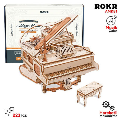 AMK81 Piyano Müzik Kutusu Magic Piano Music Box DIY Mechanical 3D Wooden Puzzle Maket ModelSeti ModelKit AhşapMaket