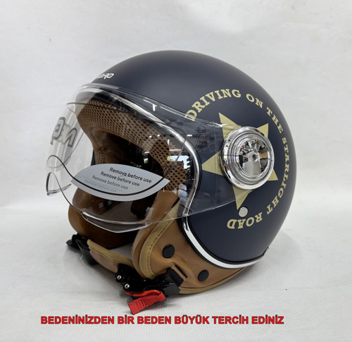 Yarım Kask Tk-06 Mat Antrasit Renk Yıldız - Şefaf Vizörlü