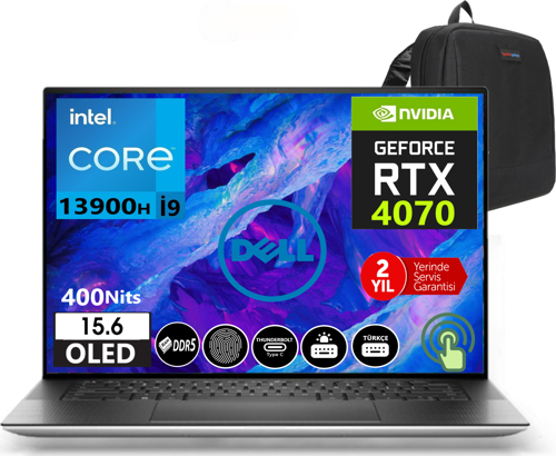XPS 15 9530 İntel Core i9 13900H 64GB 512GB SSD 8GB RTX4070 130W 3.5K OLED DOKUNMATİK XPS95301600WP05+Zetta Çanta