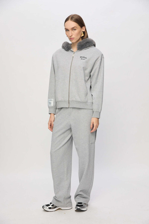 SS6118 Kapşonlu kürk Detaylı Oversize Sweatshirt