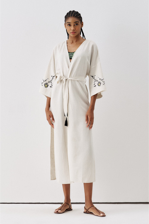 SS6186 Keten Bağlamalı Kimono
