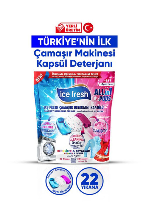Çamaşır Makinesi Deterjanı Hepsi Bir Arada Kapsülü 22 Yıkama Beyazlar Ve Renkliler YERLİ ÜRETİM