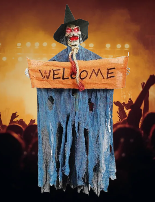 Halloween Cadılar Bayramı İskelet Korkuluk Welcome Işıklı Sesli 120cm Sese Duyarlı Çalışma Alkışla çalışma Korku Aksesuarı