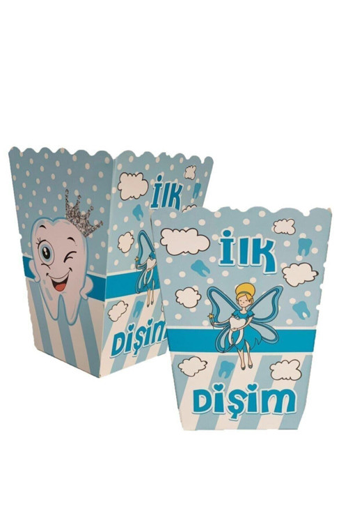 8 ADET - Mısır Kutusu Popcorn Diş Partisi Erkek Mavi Diş Buğdayı Parti Seti