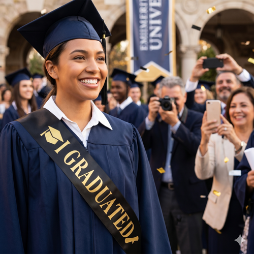 Mezuniyet Kuşağı Siyah Üzeri Altın Baskılı Saten Varaklı I Graduated Yazılı